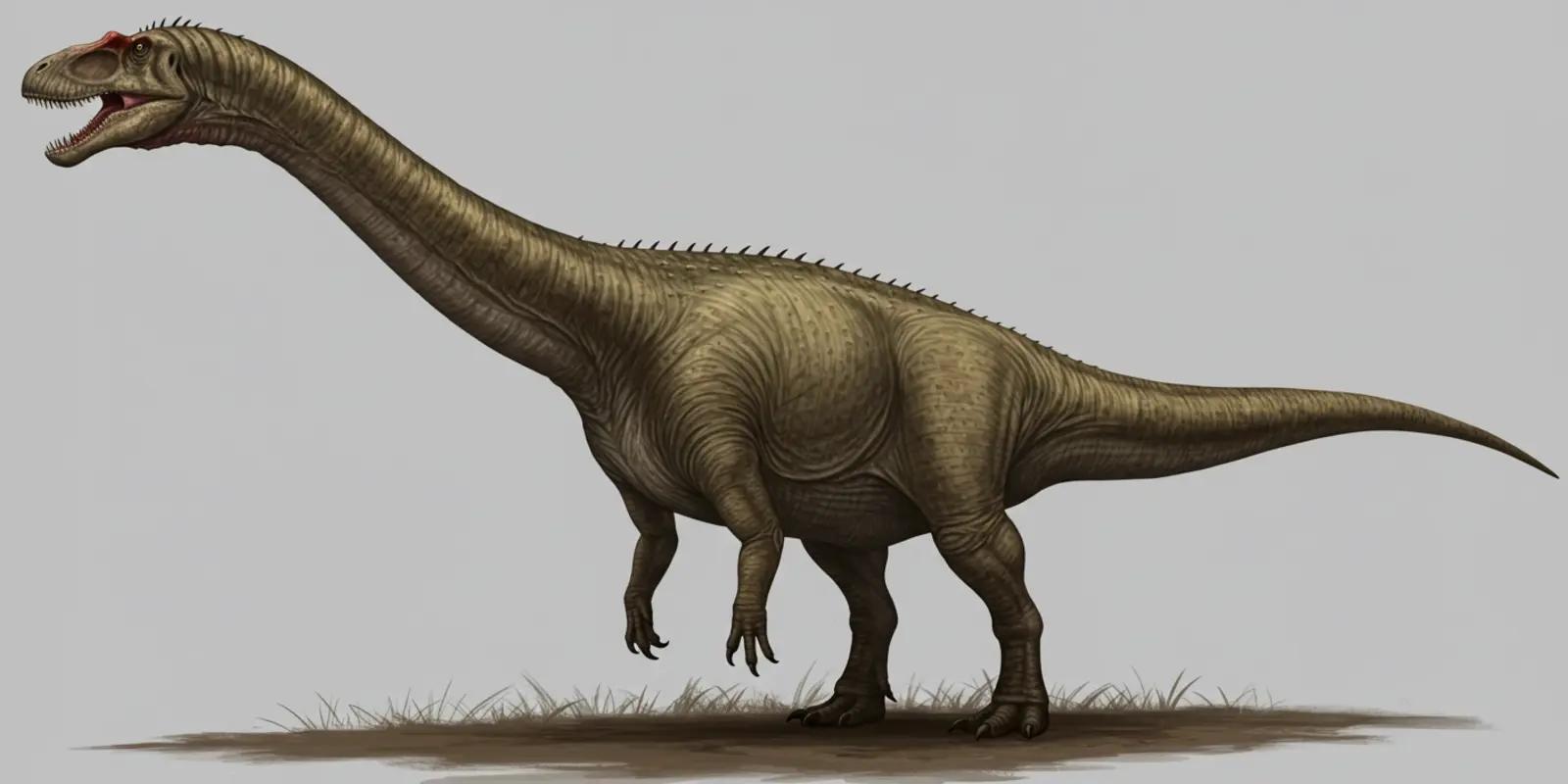 Long-necked sauropod dinosaur with open mouth and small spines along back.