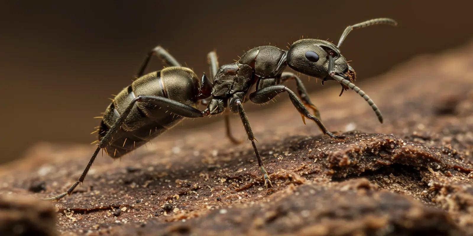 Carpenter ants on a wooden surface.