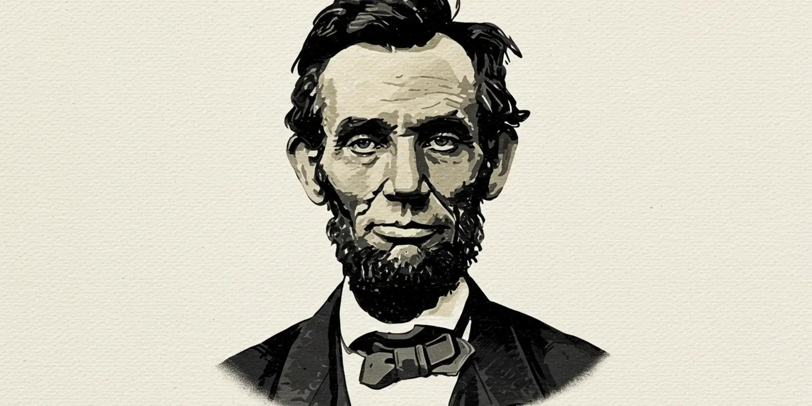 Illustration of Abraham Lincoln, the 16th President of the United States, depicted in a vintage, monochrome style with a textured background.