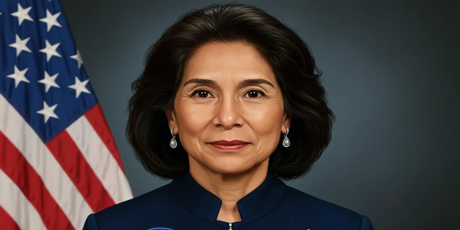 Secretary Elaine Chao official portrait with American flag background.