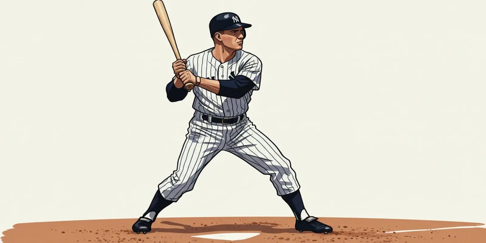 A portrait of Mickey Mantle with a focused expression, wearing a New York Yankees pinstriped uniform and cap, gripping a baseball bat in a batting stance, against a light background.