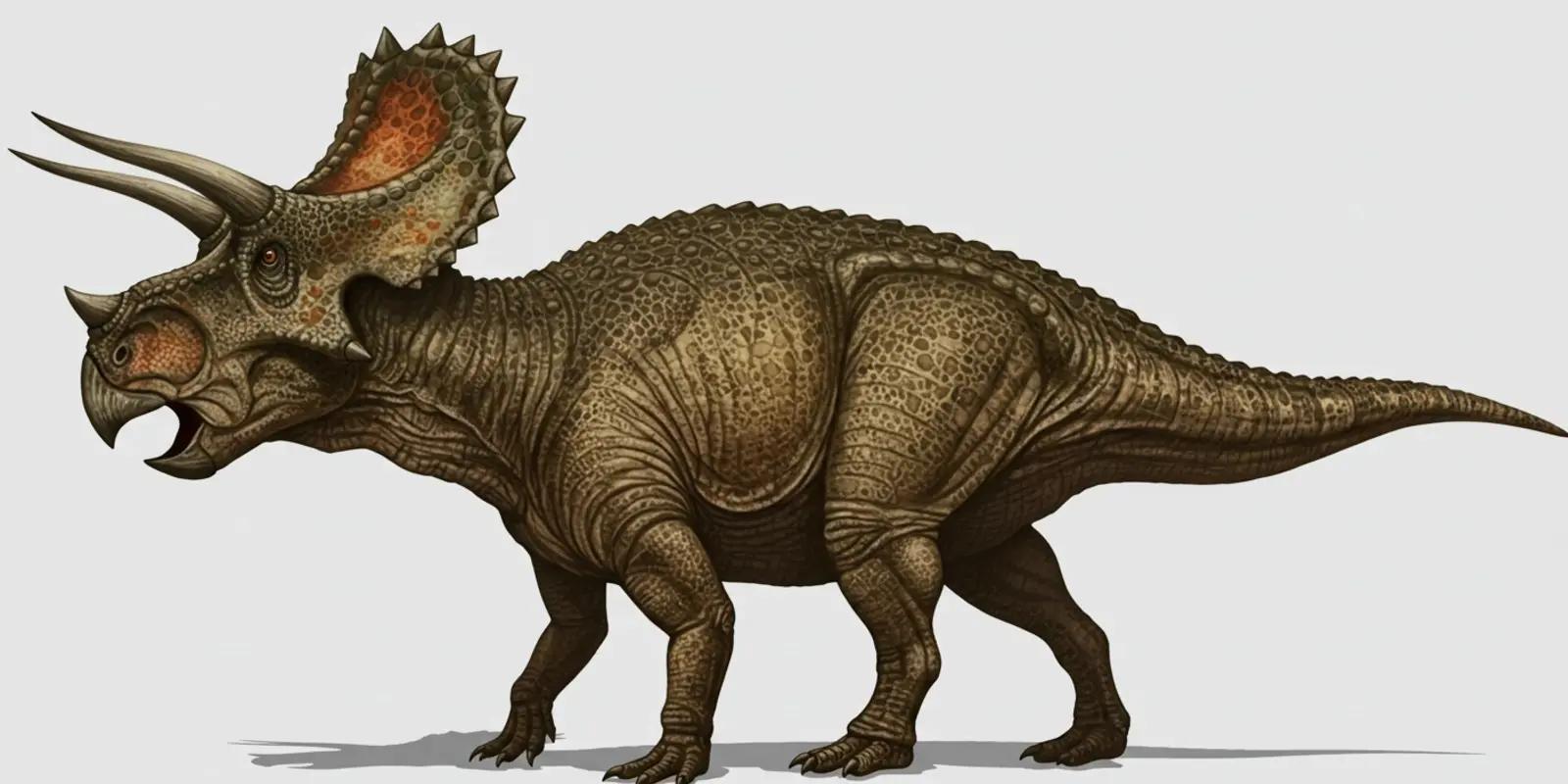 Protoceratops with beaked mouth, ornate neck frill, and textured brown skin.