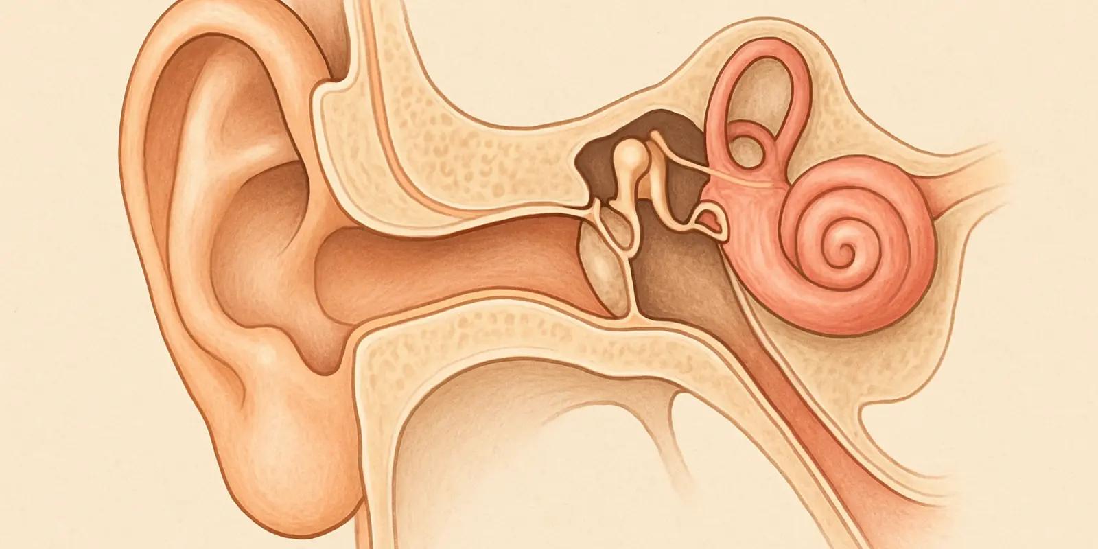 A diagram of the inner ear showing the cochlea and other structures involved in hearing and balance.