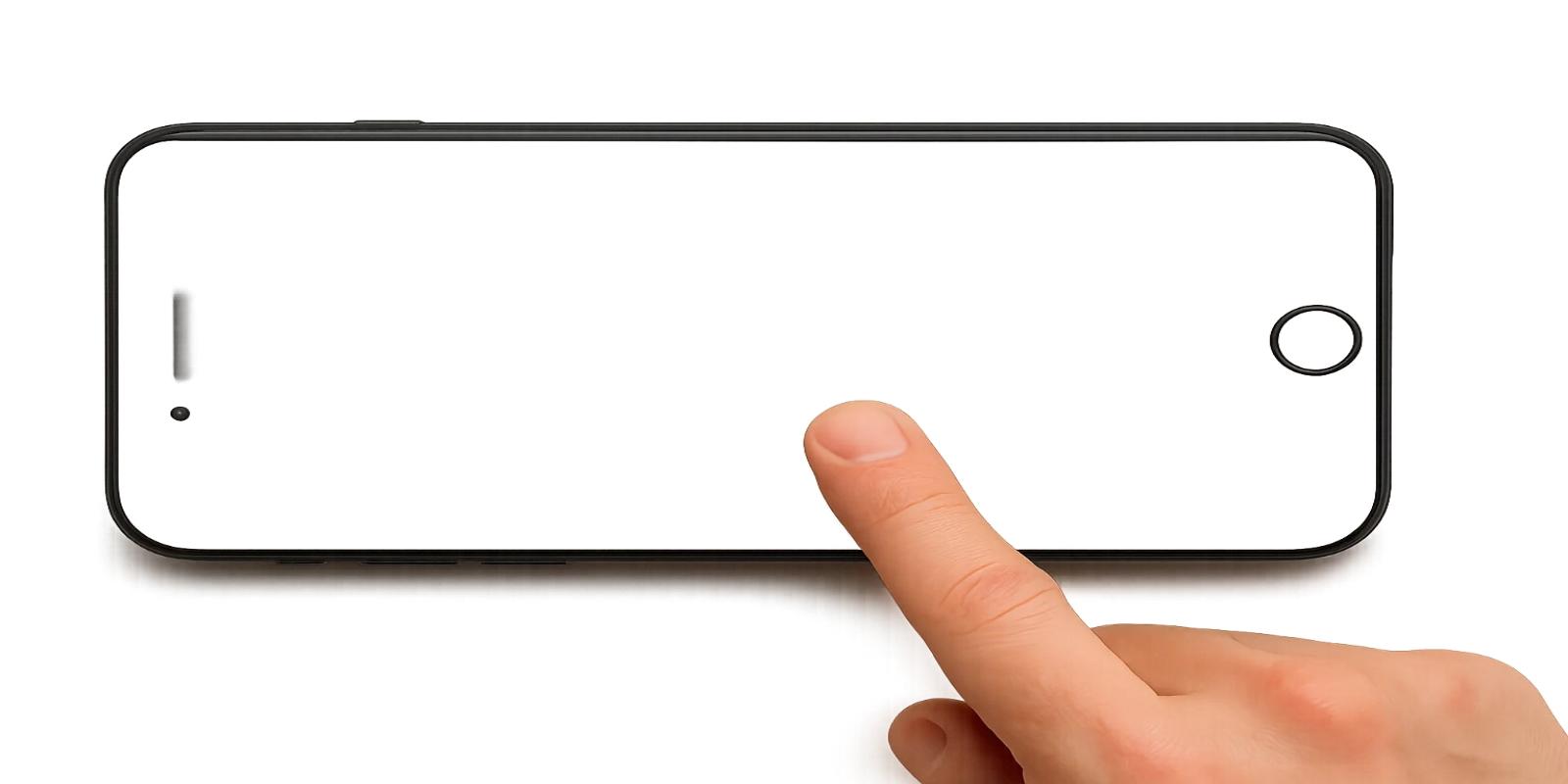 A hand with a finger touching the screen of a black smartphone.