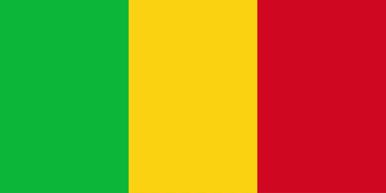 The national flag of Mali, featuring vertical stripes of green, yellow, and red.