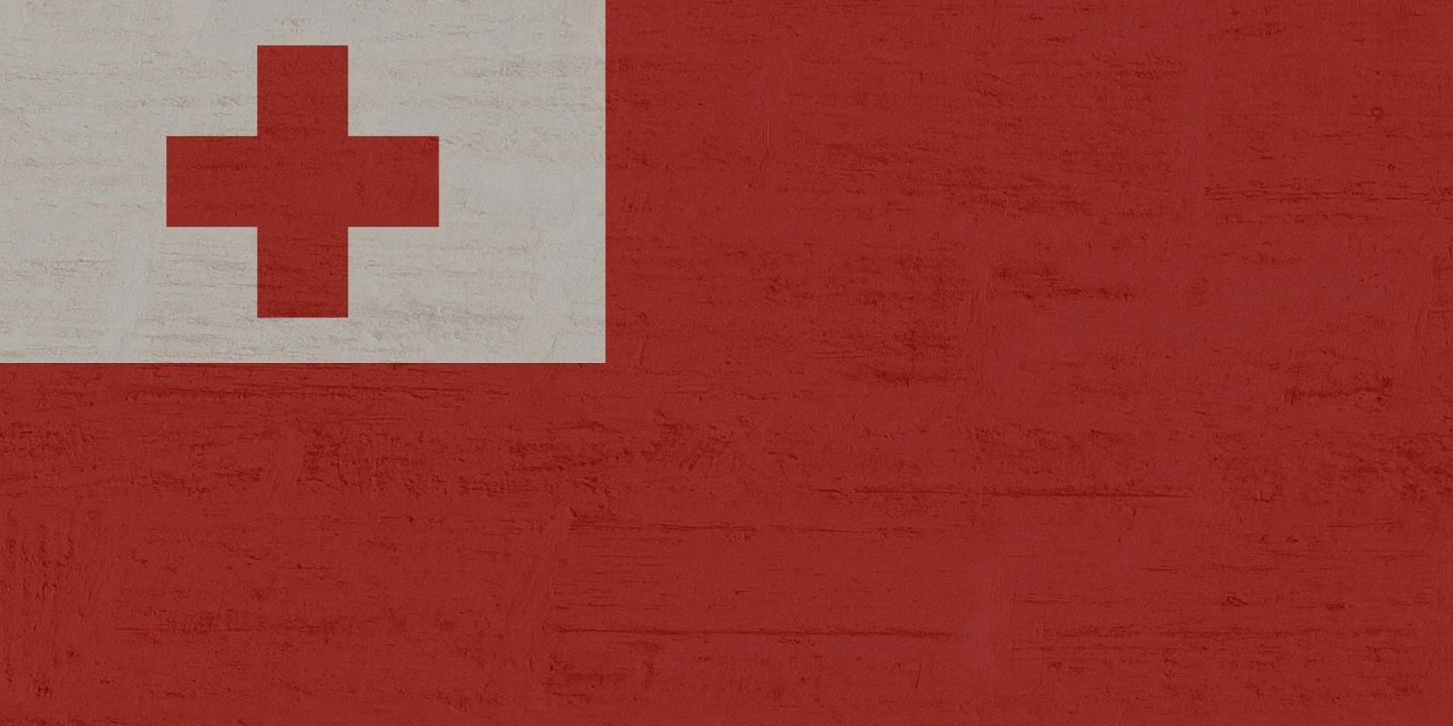 The national flag of Tonga, a red field with a white canton in the upper hoist corner bearing a red cross.